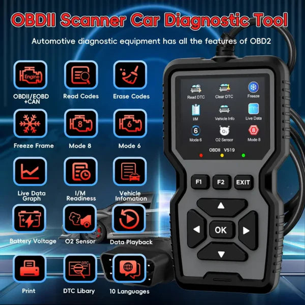 🚗 OBD2 Advanced Diagnostic Tool – Professional Engine Code Reader 🔧